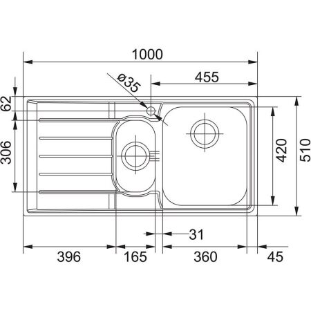 Franke Neptune NET 651 Çelik Evye, 1.5 Gözlü Sol Damlalıklı, Mikrodekor - 2