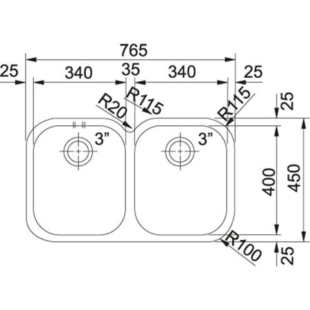 Franke Bacini AMX 120 Çelik Evye, 2 Gözlü, Tezgah Altı - 2
