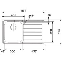 Franke Neptun NEX 211-86 Çelik Evye ,Tek Gözlü, Sağ Damlalıklı,Tezgaha Sıfır,Tezgah Üstü - FRANKE (1)