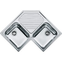 Franke Angola PNX 621-E Çelik Köşe Evye, 2 Gözlü, Damlalıklı, Tezgah Üstü,İnox - FRANKE