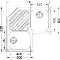 Franke Angola PNX 621-E Çelik Köşe Evye, 2 Gözlü, Damlalıklı, Tezgah Üstü,İnox - FRANKE (1)