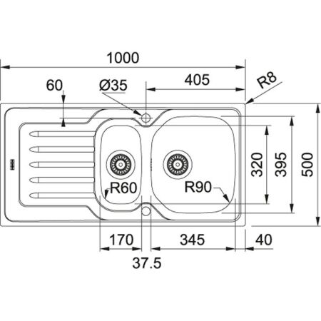 Franke Onda LINE OLL 651 Çelik Evye, 1.5 Gözlü, Sağ Damlalıklı, Dekorlu - 2