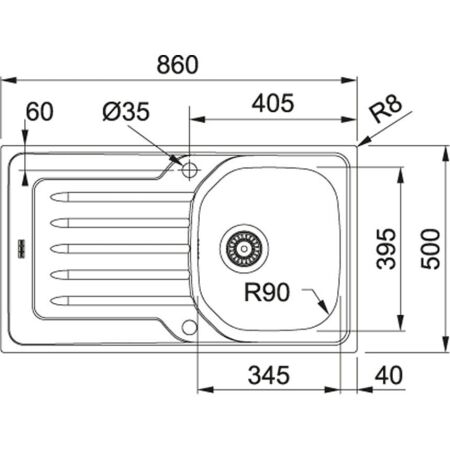 Franke Onda LINE OLX 611 Çelik Evye, Tek Gözlü, Sağ Damlalıklı, İnox - 2