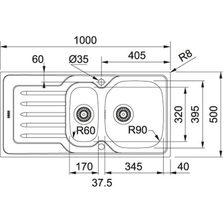 Franke Onda LINE OLX 651 Çelik Evye, 1.5 Gözlü Sol Damlalıklı, İnox - 2