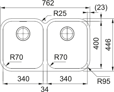 Franke Smart SRX 120-34-34 2 Gözlü, Paslanmaz Çelik, İnox Renk, Tezgah Altı - 2