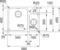 Franke Smart SRX 160-34-16 1,5 Gözlü, Paslanmaz Çelik, İnox Renk, Tezgah Altı - FRANKE (1)