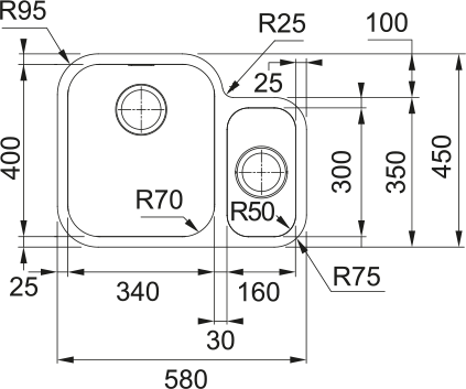 Franke Smart SRX 160-34-16 1,5 Gözlü, Paslanmaz Çelik, İnox Renk, Tezgah Altı - 2
