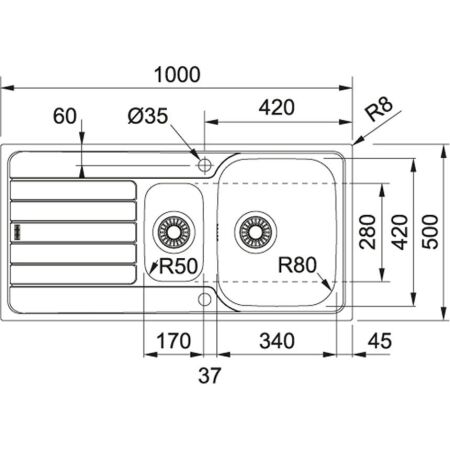 Franke Spark SKX 651 Çelik Evye, 1.5 Gözlü, Sol Damlalıklı, İnox - 2