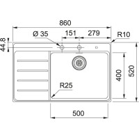 Franke Mythos MYX 211-86 3 1/2 Çelik Evye, Sol Damlalıklı, Tezgah Üstü yada Tezgaha Sıfır, İnox - FRANKE (1)