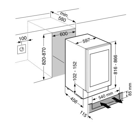 LIEBHERR UWTgb 1682 Siyah Cam Çerçeveli Ankastre Şarap Dolabı - 7