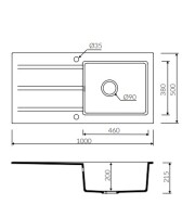 Marmorin BARIO 1000 Metalik Siyah P_Z_010_11_1000_030512 Granit Evye 1 Gözlü Damlalıklı - Marmorin (1)