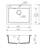 Marmorin BARIO 590 Metalik Siyah P_Z_010_10_0590_030512 Granit Evye 1 Gözlü Damlalıksız - Marmorin (1)