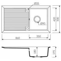 Marmorin CIRE 860 Metalik Siyah P_Z_016_11_0860_1_9289b2 Granit Evye 1 Gözlü 860mm Damlalıklı - Marmorin