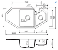 Marmorin DEBRA 1000 Metalik Siyah P_Z_019_61_1000_a76732 Granit Köşe Evye 1,5 Gözlü Damlalıklı - Marmorin (1)