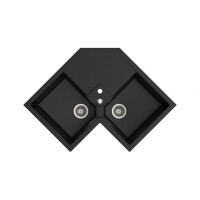 Marmorin DEBRA 830 Metalik Siyah P_Z_019_21_0830_982e02 Granit Köşe Evye 2 Gözlü Damlalıklı - Marmorin