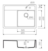 Marmorin EWIT 895 Metalik Siyah P_Z_029_11_0895_93b752 Granit Evye 1 Gözlü Damlalıklı - Marmorin (1)