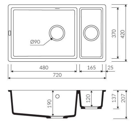 Marmorin LANDO 720 Metalik Siyah P_Z_049_50_0720_366572 Granit Evye 1,5 Gözlü Damlalıksız - 6