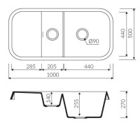 Marmorin OPAL 1000 Metalik Siyah P_Z_064_51_1000_09db82 Granit Evye 1,5 Gözlü Damlalıklı - Marmorin (1)