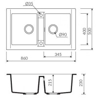 Marmorin PROFIR 860 Metalik Siyah P_Z_071_20_0860_3d0ba2 Granit Evye 2 Gözlü Damlalıksız - Marmorin (1)