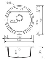 Marmorin TANAT 500 Metalik Siyah P_Z_080_80_0500_910032 Granit Evye 1 Gözlü Damlalıksız - Marmorin (1)